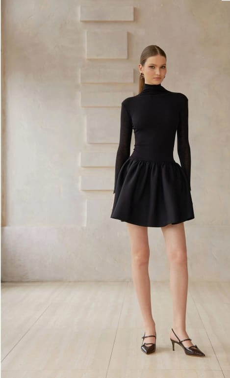 Ariane Black Knit Panel Mini Dress