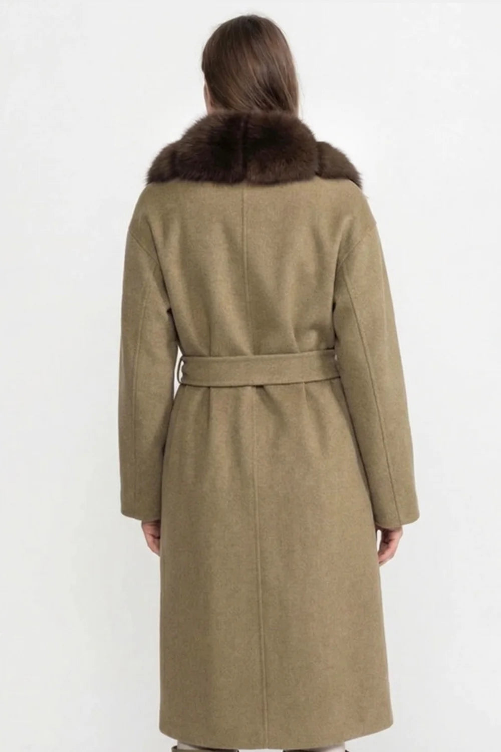 Wool Long Coat with Fox Fur Front