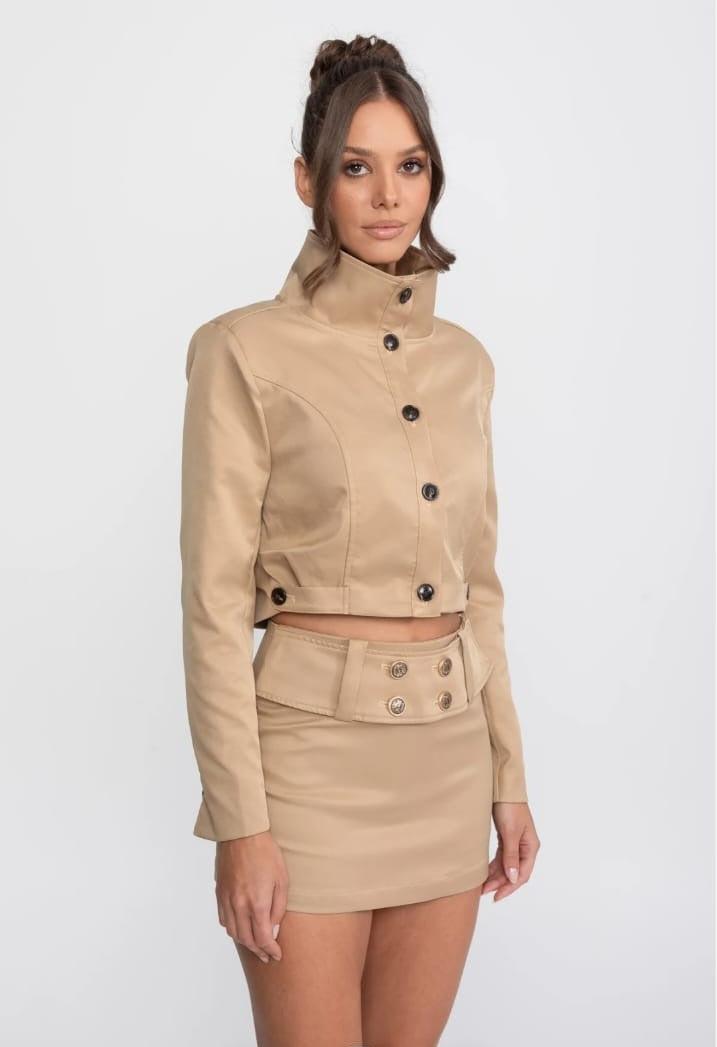 Double-Breasted Cropped Jacket And Mini Skirt Co-Ord Set