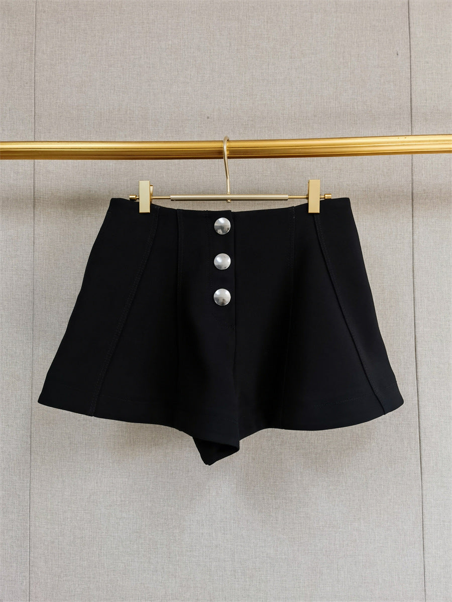 Crew Neck Jacket High-Waisted Shorts Suit