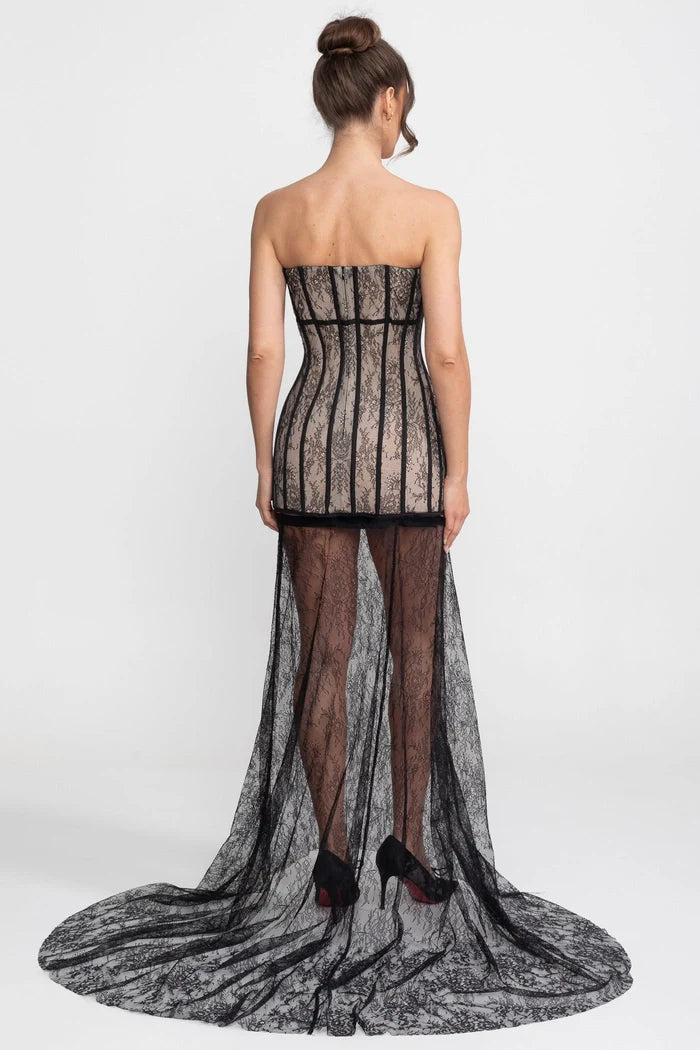 Strapless Maxi Dress With Dramatic Ruffle Overskirt - Black