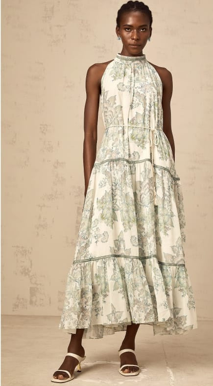 Ninon Green Blumen-Print-Falten-Midi-Kleid