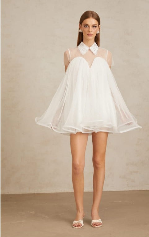 Dagny White Creased Tulle Mini Dress