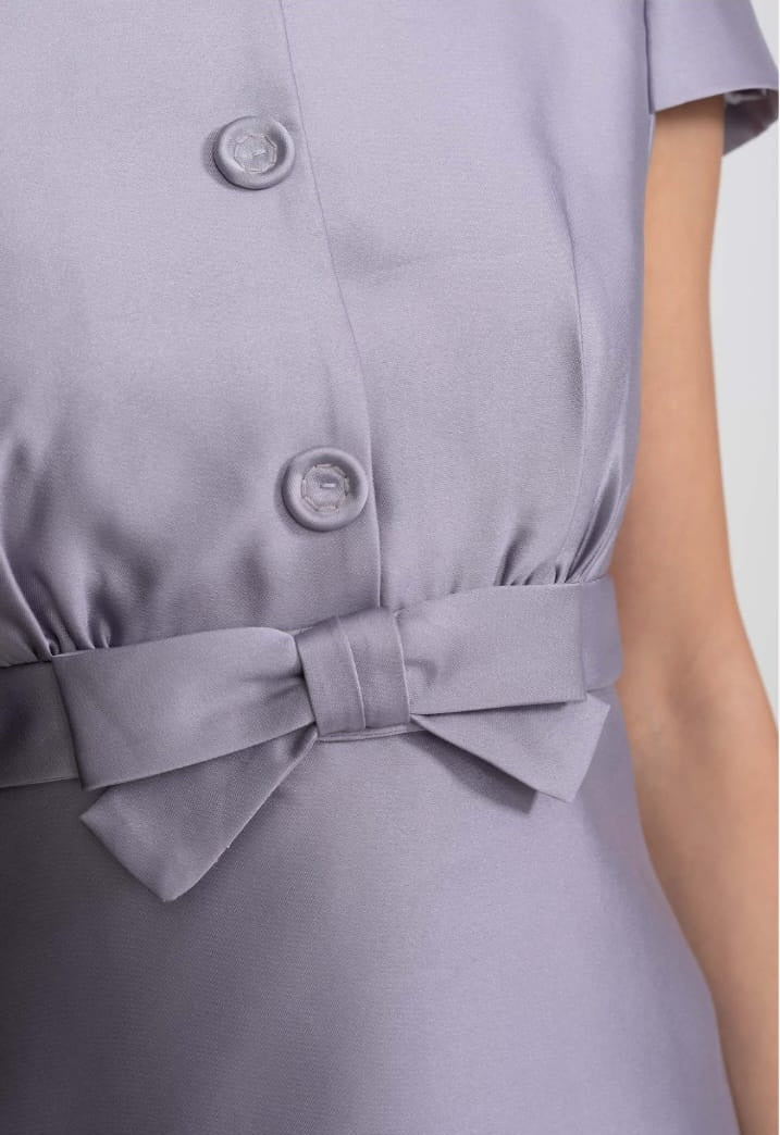 Satin Mini Dress With Crystal Peter Pan Collar And Bow Waist - Lilac