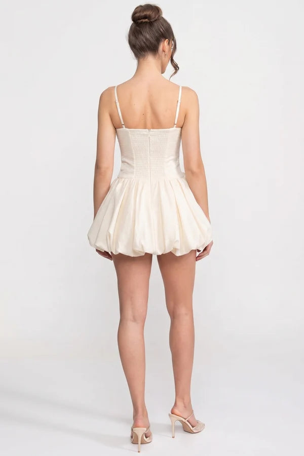 Spaghetti-Strap Velvet Mini Dress With 3D Rose Skirt - Ivoire