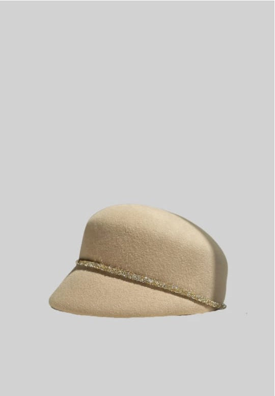 Short Brim Hat With Wrapped Detail - Beige