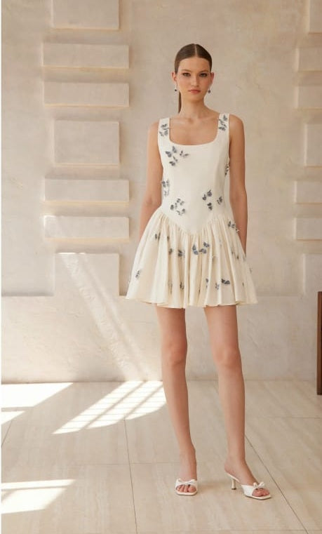 Ophélie White Butterfly Embroidered Mini Dress