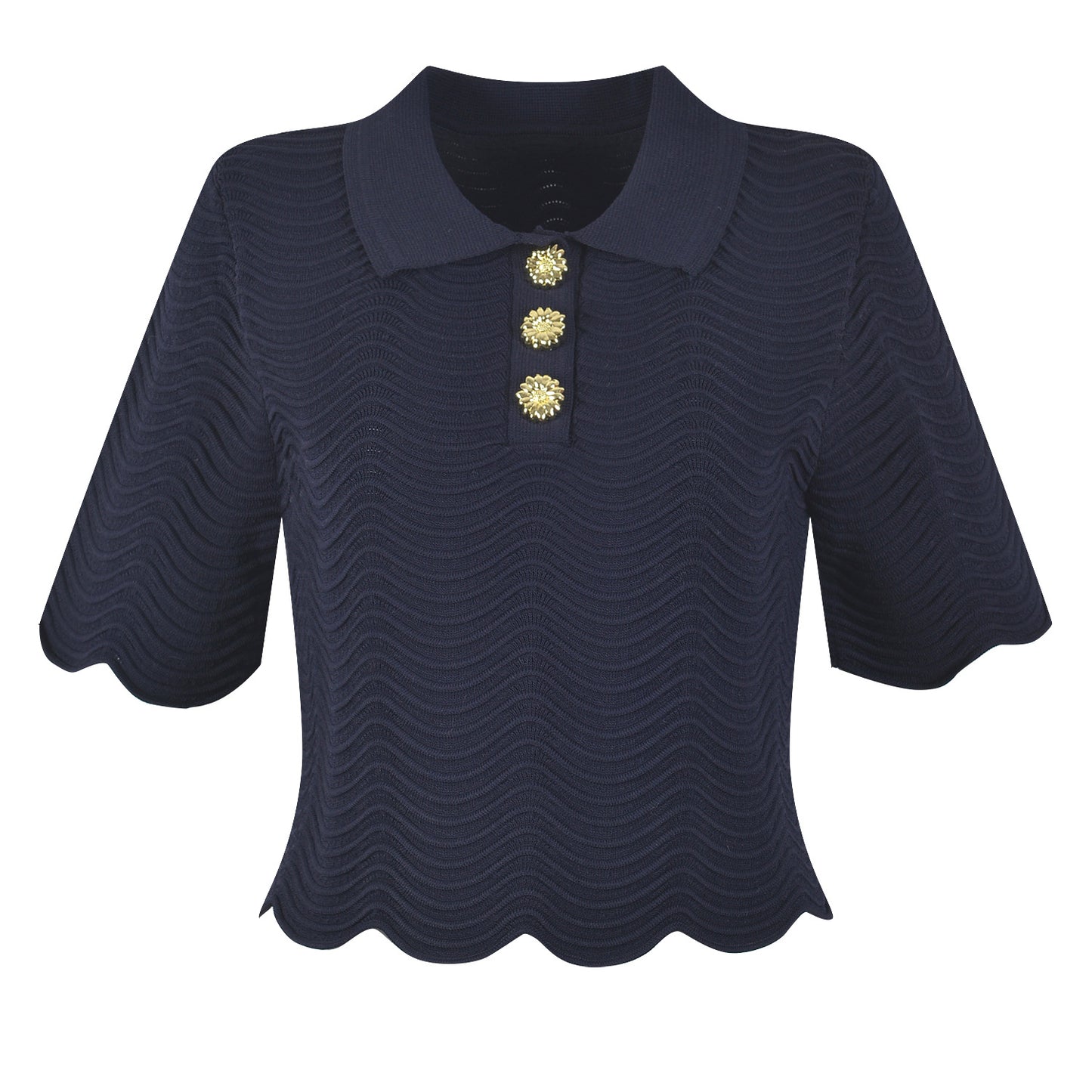 Lapel lace wavy texture knitted T-shirt skirt set