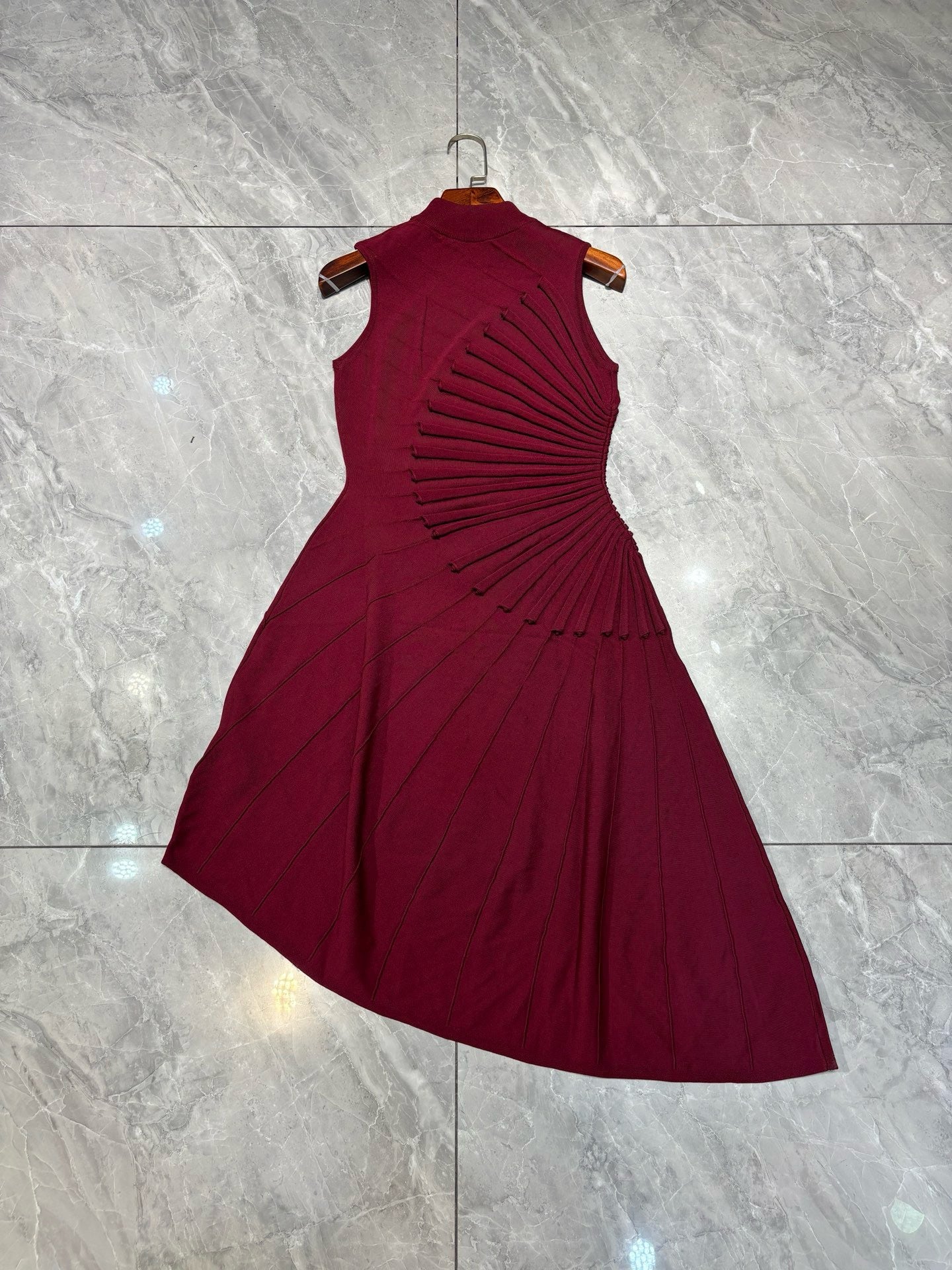 Waist-Cinching A-Line Asymmetrical Knit Dress