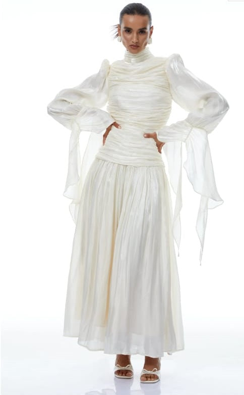 Sarolta Neutral Glossy Ruched Maxi Dress