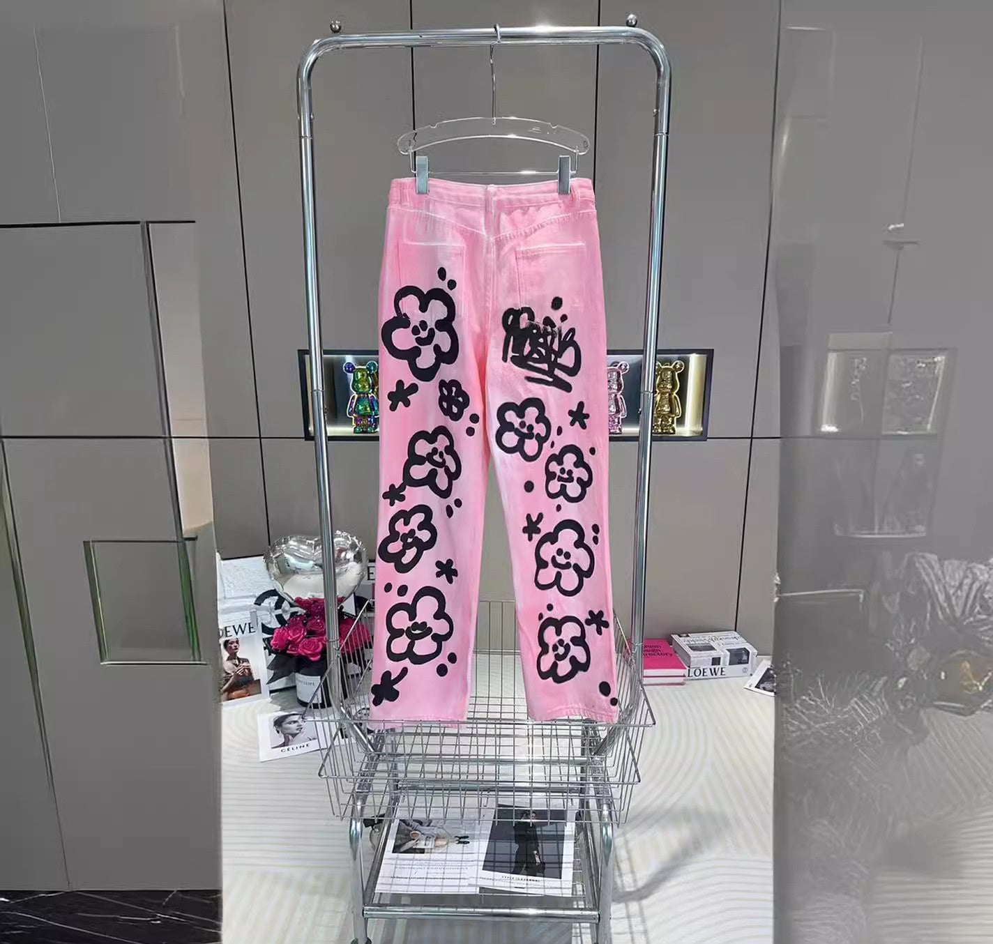 Floral graffiti cartoon print pant