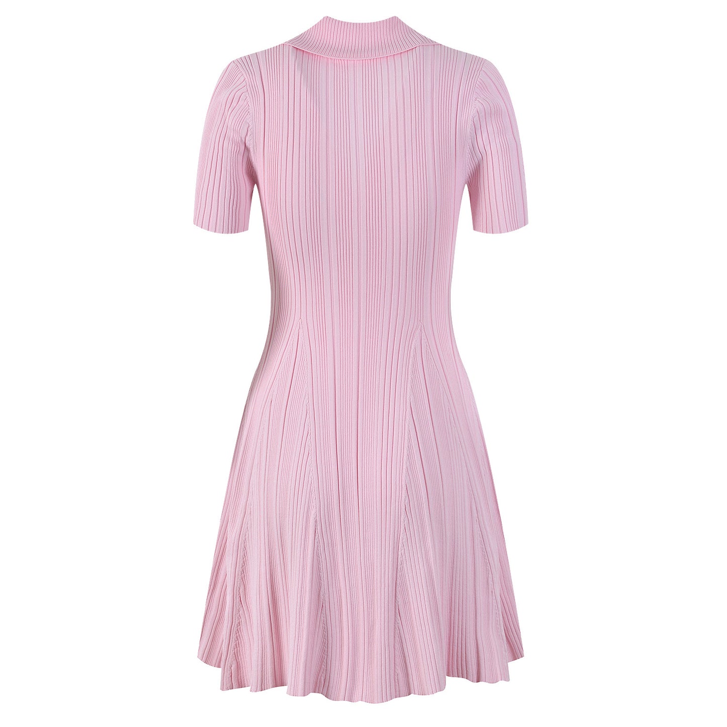 French vintage small fragrance short sleeve dress women's spring and summer small man solid color lapel waist short A-line skirt