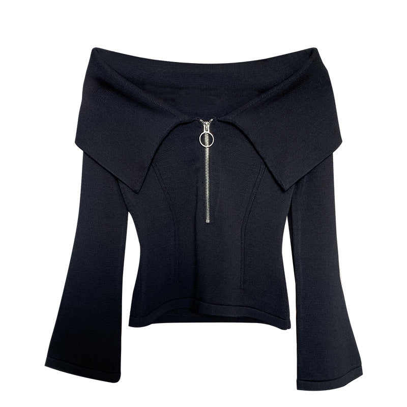 Nacken off-theulder-Strick-Top Slim Reißverschluss Design Kleid