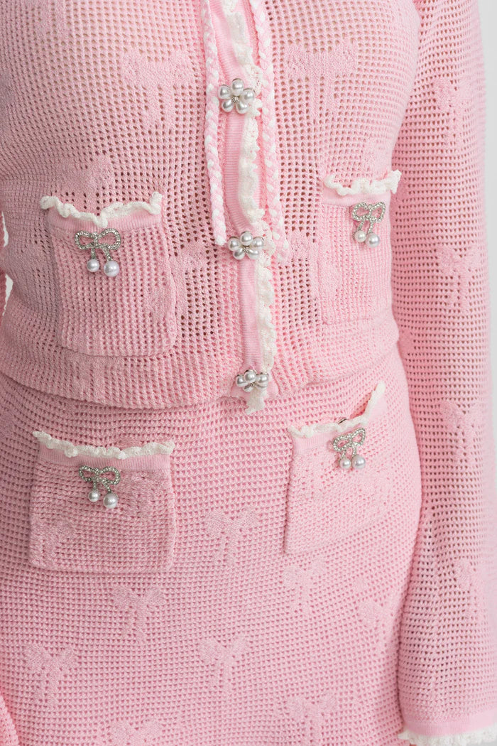 Knit Co-ord Set With Pearl and Bow Detailing – Baby Pink