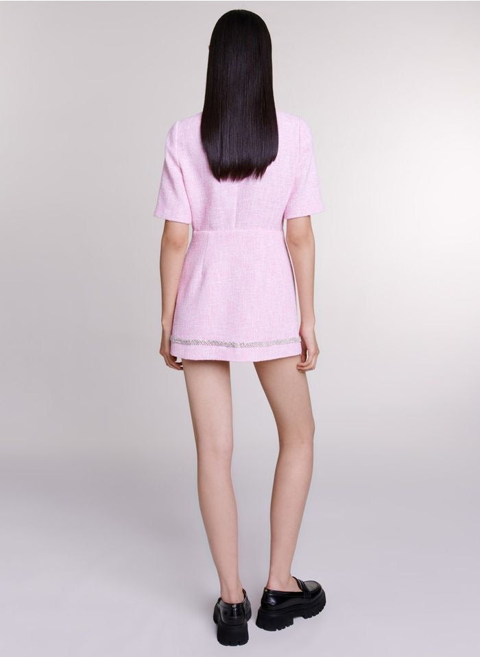 Sandro Short jumpsuit in tweed fabric with round neck | Pink