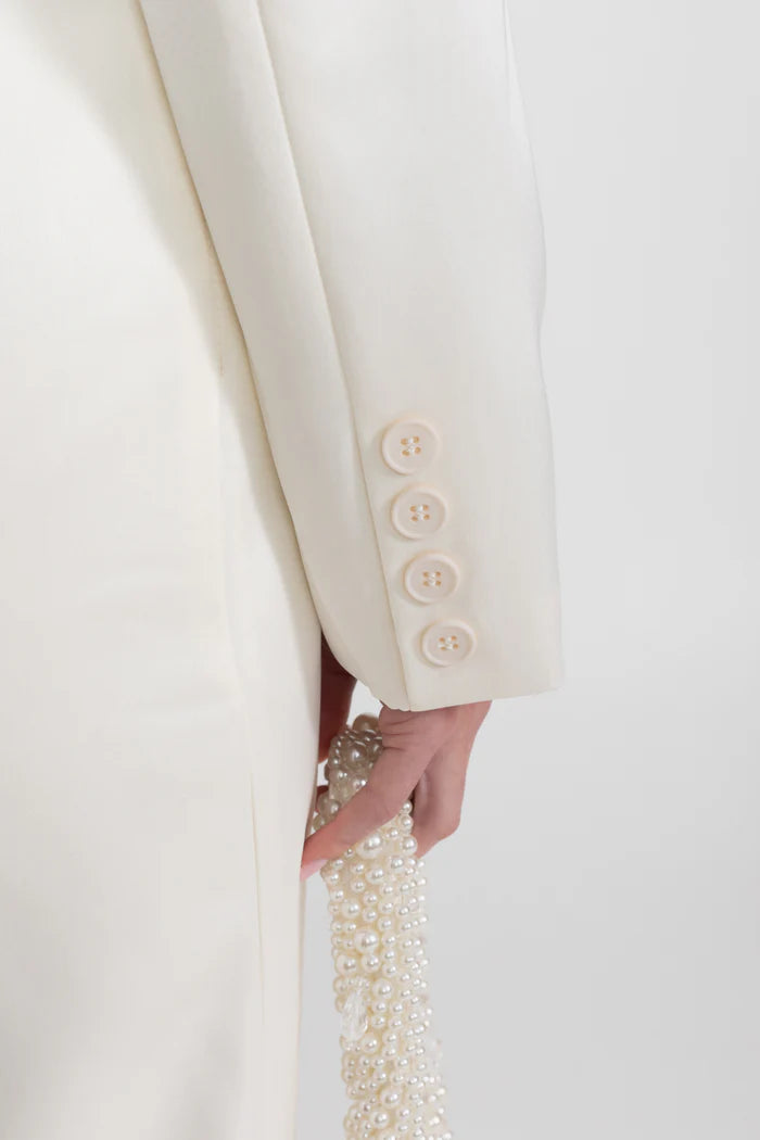 Satin Rose Embellished Blazer Dress – Ivoire