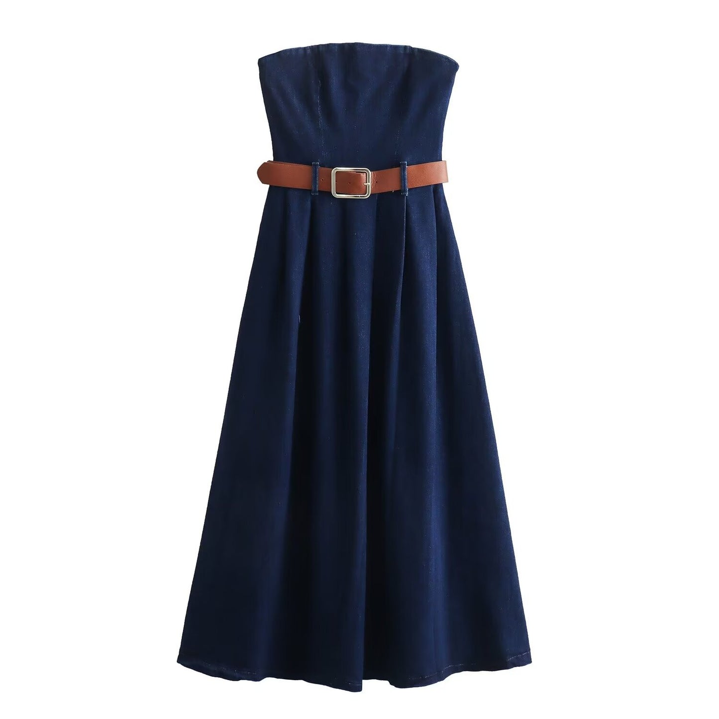 Zar Retro with Belt Denim Midi Dress