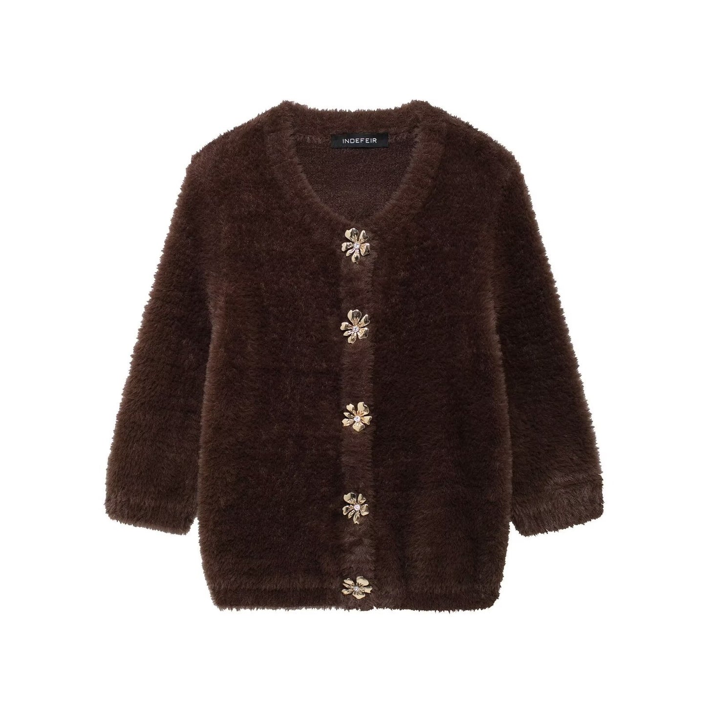 Fur round neck knitted jacket