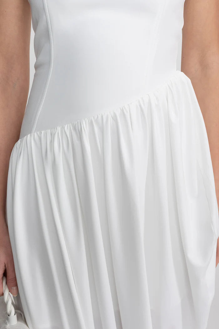 Strapless Maxi Dress With Asymmetric Draped Skirt - White