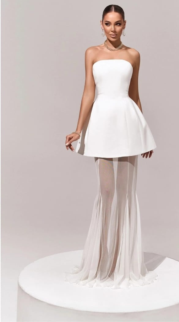 Mélanie White Corset Dress & Mesh Skirt Set