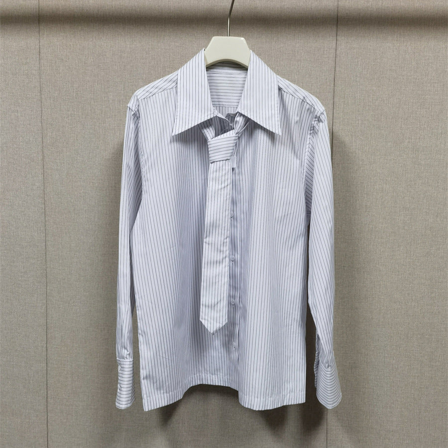 Tie Striped Long Sleeve Shirt