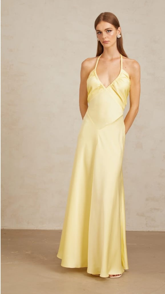 Hannele Yellow Self-Tie Halterneck Maxi Dress