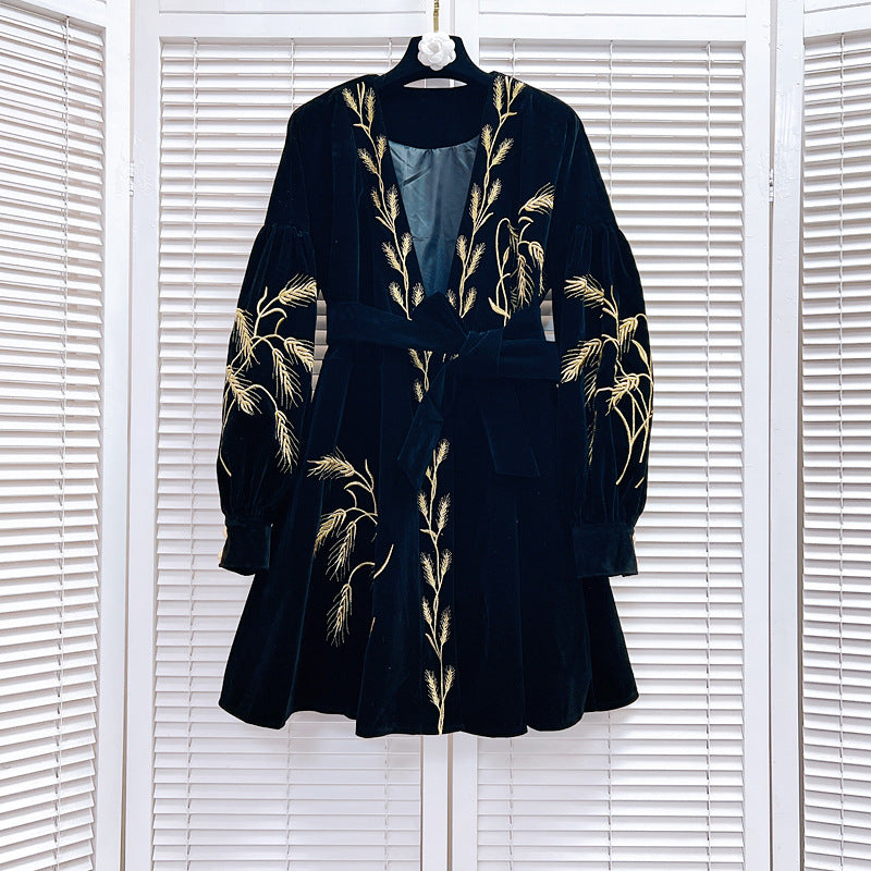 Velvet Tie Waist V-Neck dress