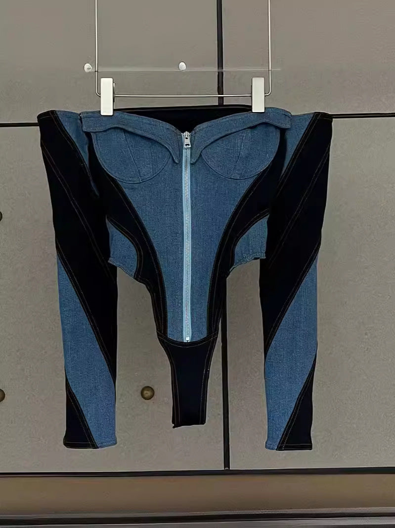 Jeans einteiliger langärmer Top