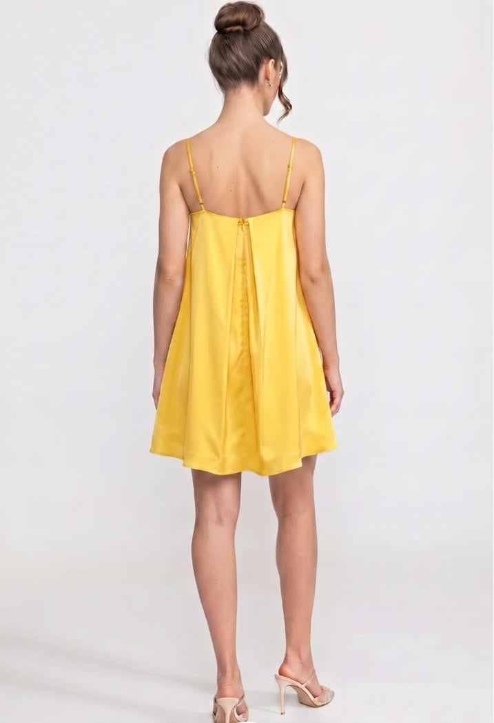 Spaghetti-Strap Mini Dress With 3D Floral Appliqué And A-Line Skirt - Yellow