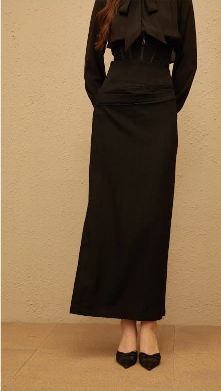 Eléonore Black Ruched Maxi Skirt