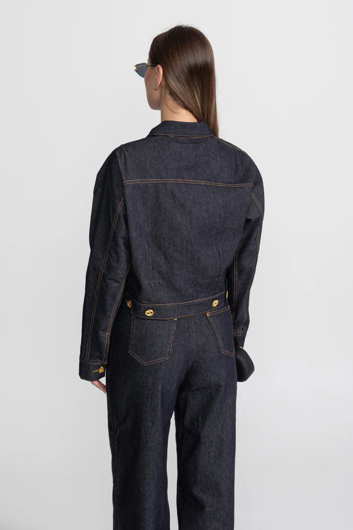 Gold Button Denim Co-ord Set – Indigo