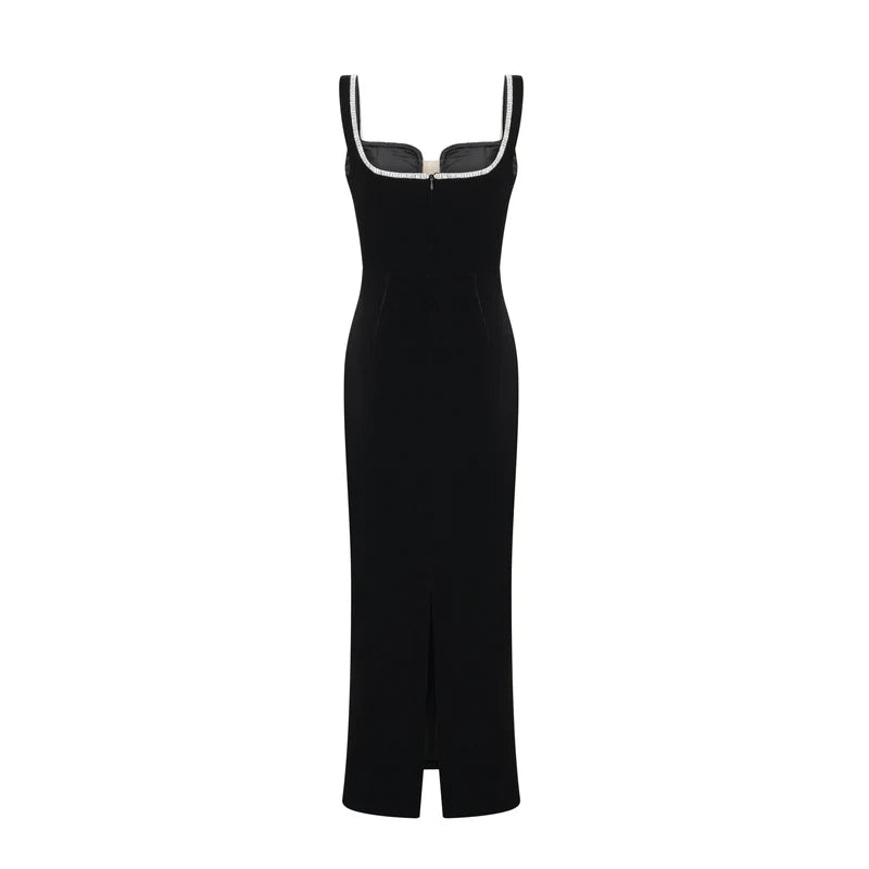 Blanche Robe midi de couche-col noir Blanche
