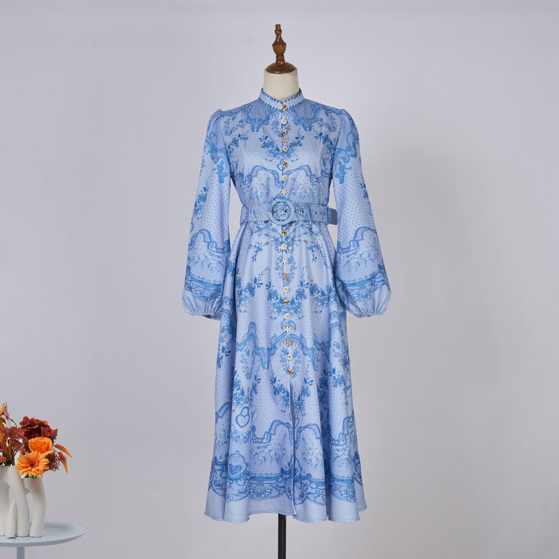 half-high neck balloon sleeve long dress