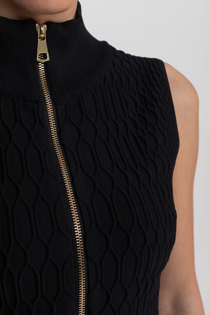 Textured Co-Ord Set With Sleeveless High Neck Top And Matching Mini Skirt - Black