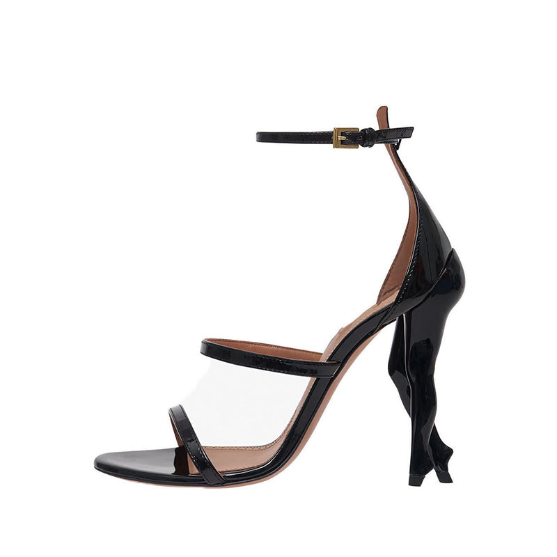 leather round toe open-toe ultra-high heeled