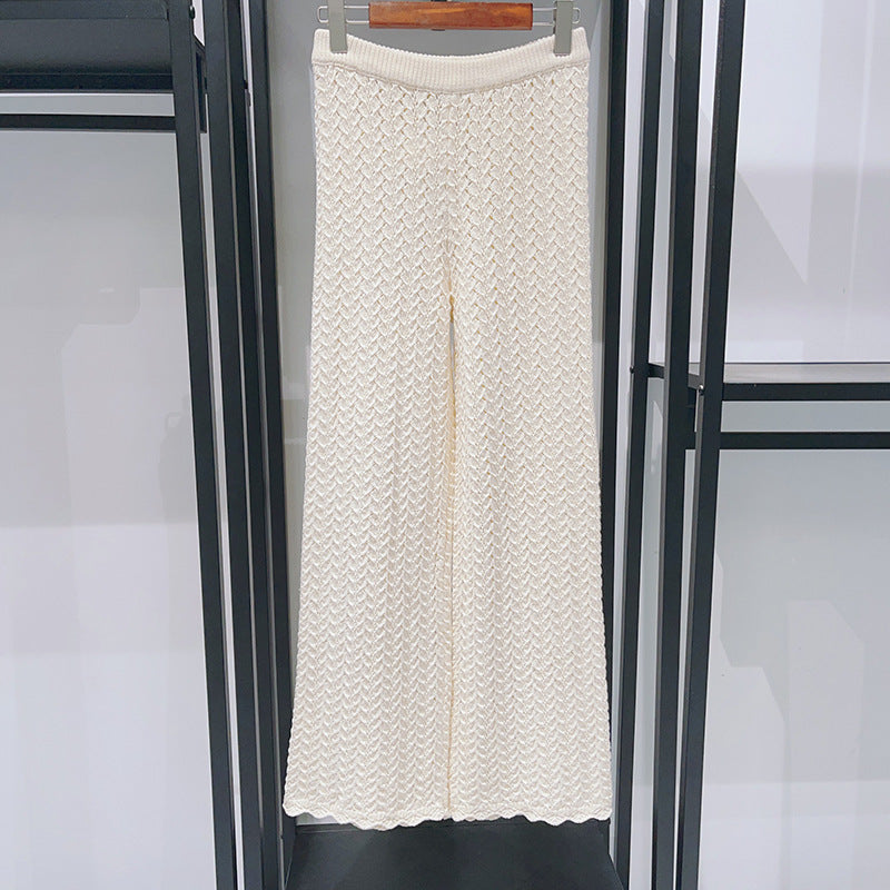 Crochet Mesh Vest Knitted Black Edge pants set