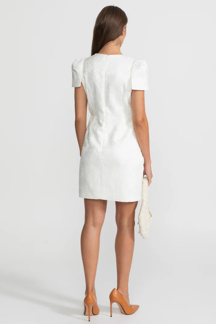 3D Floral Appliqué Mini Dress With Quilted Skirt – White