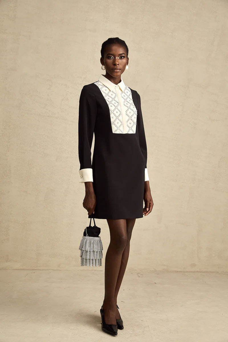 Esmée contraste-couleur embelli mini robe robe