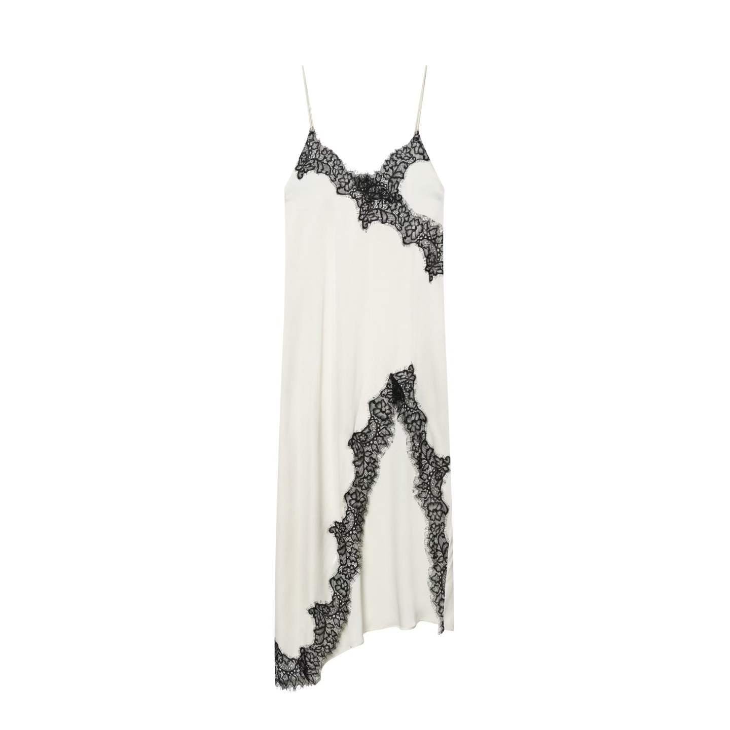 Women's Lace Paneled Silk Satin Texture