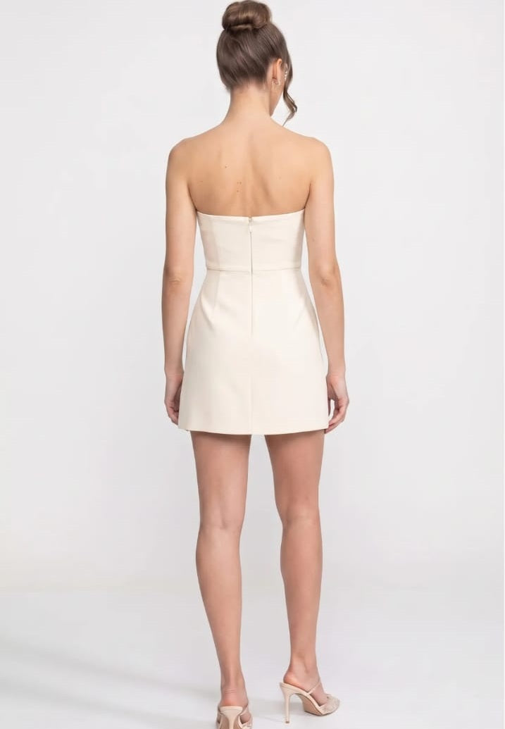 Strapless Mini Dress With 3D Iris Floral Appliqué - White