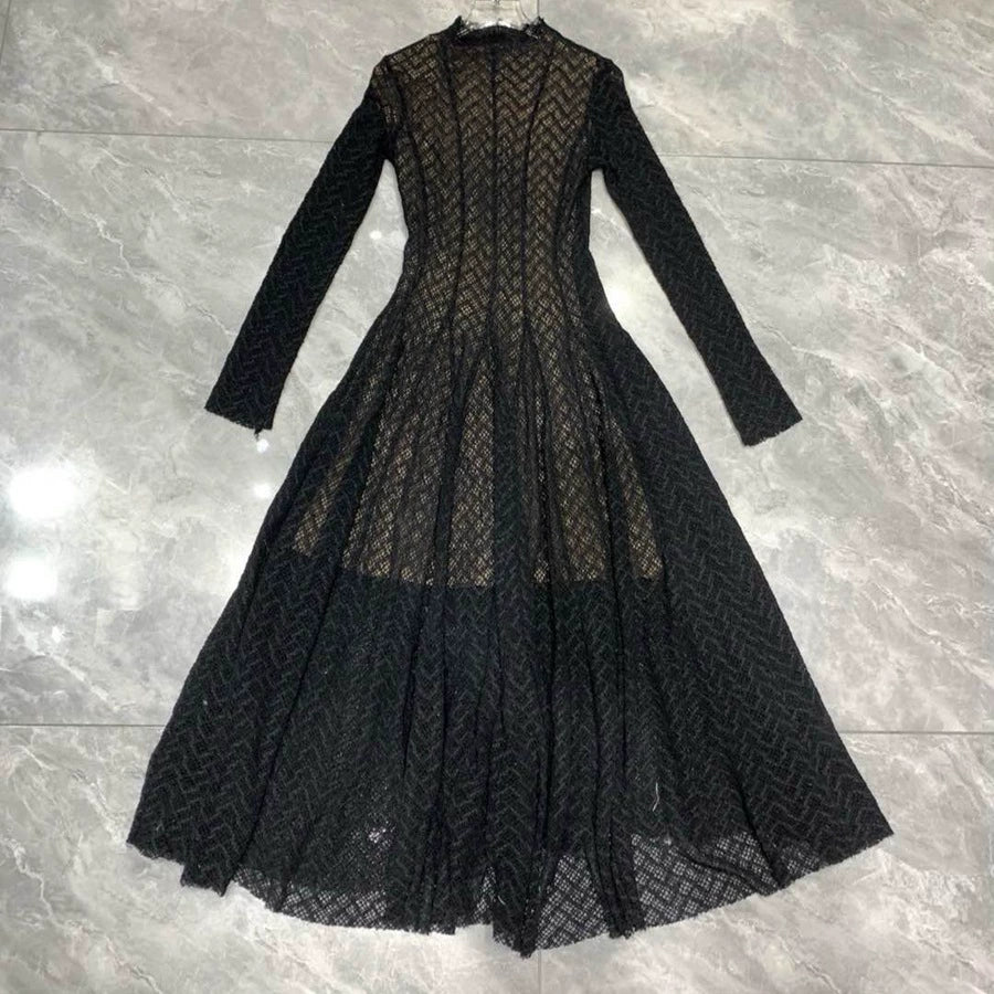 Lace Slim Fit Pleated Dress