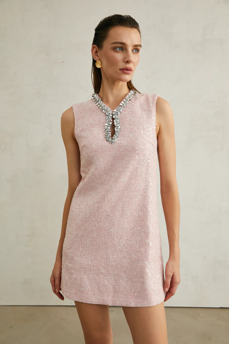 Arantxa Pink Sequinened Tweed mini robe