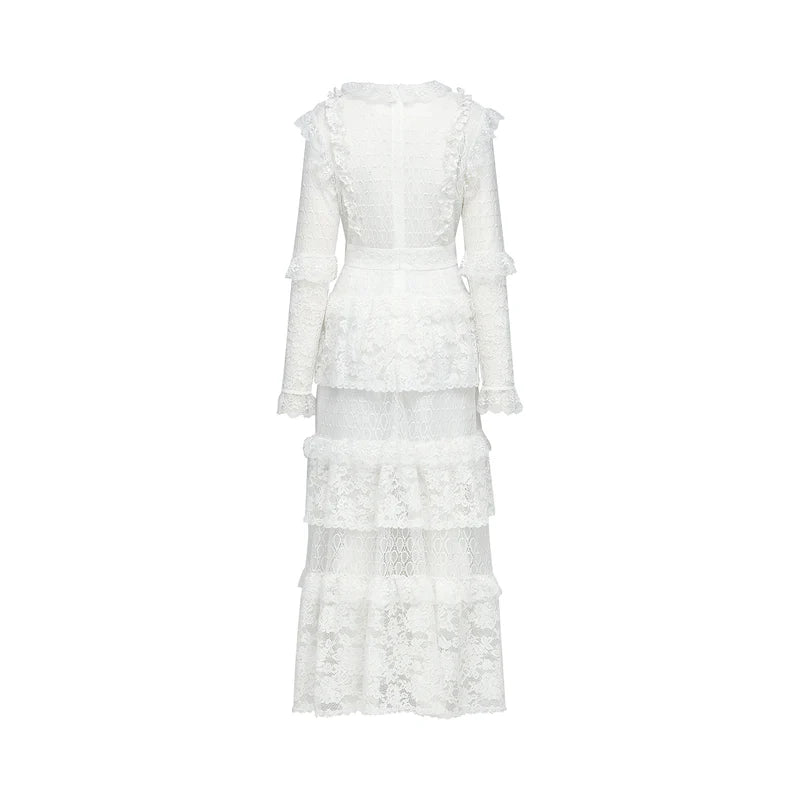 Aimée layered cut-out lace embroidered midi dress