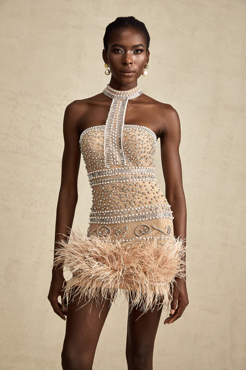 Mini robe mini-robe de plume-trim-trim