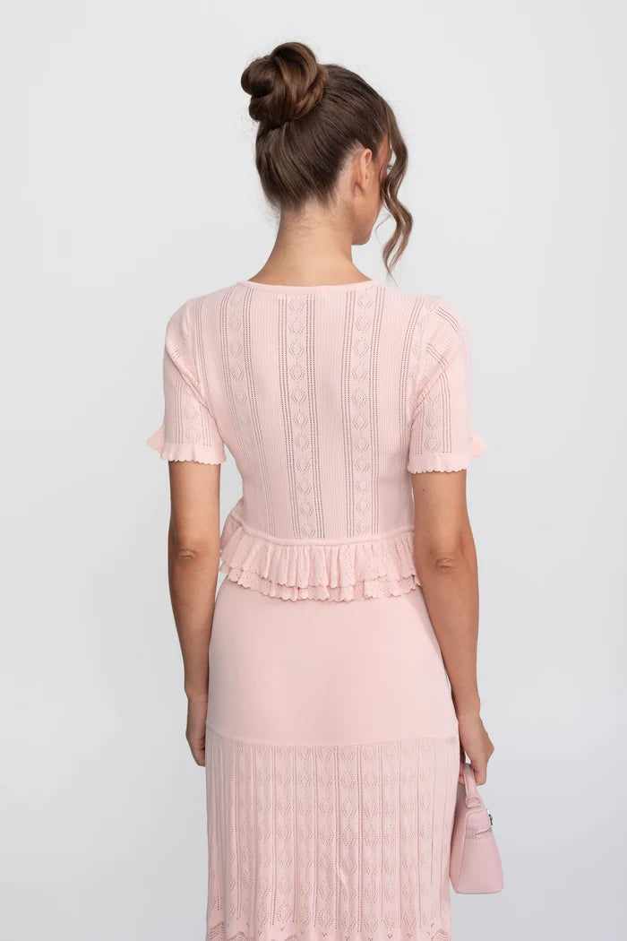 Two-Piece Knit Co-Ord Set With Ruffled Waist - Pink