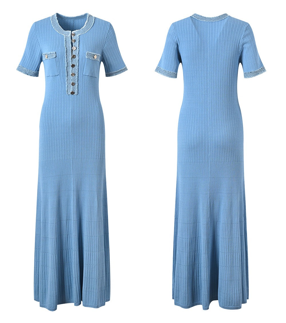 knit and denim midi dress SANDRO Knit And Denim Midi Dress