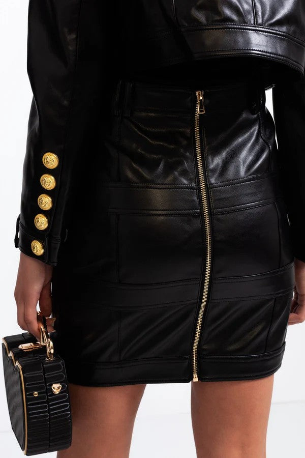 Vegan Leather Co-ord with Golden Buttons