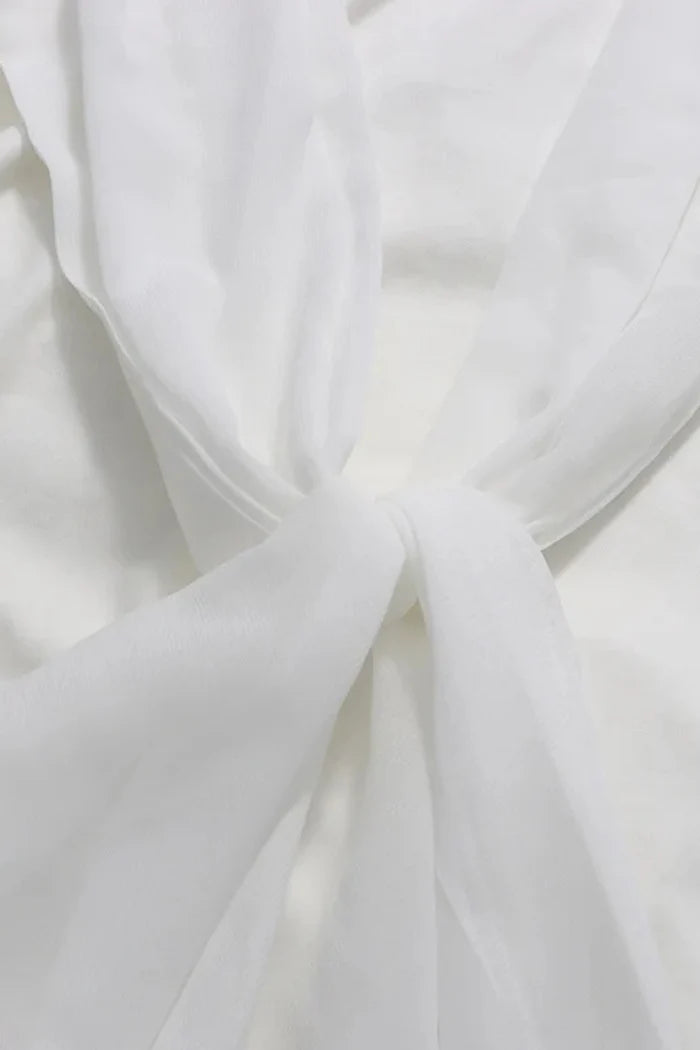 Draped Long Sleeve Maxi Dress With Cape Overlay With Knot Front Detail - White