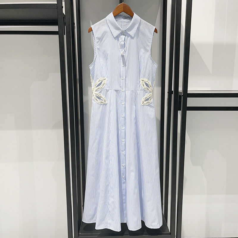 Five-Leaf Flower Diamond Hollow POLO Collar Long Skirt