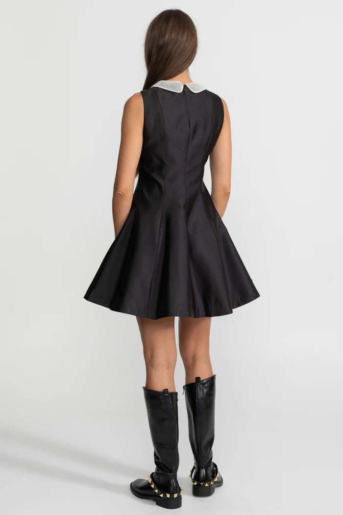 A-Line Mini Dress with Lace Bib – Black